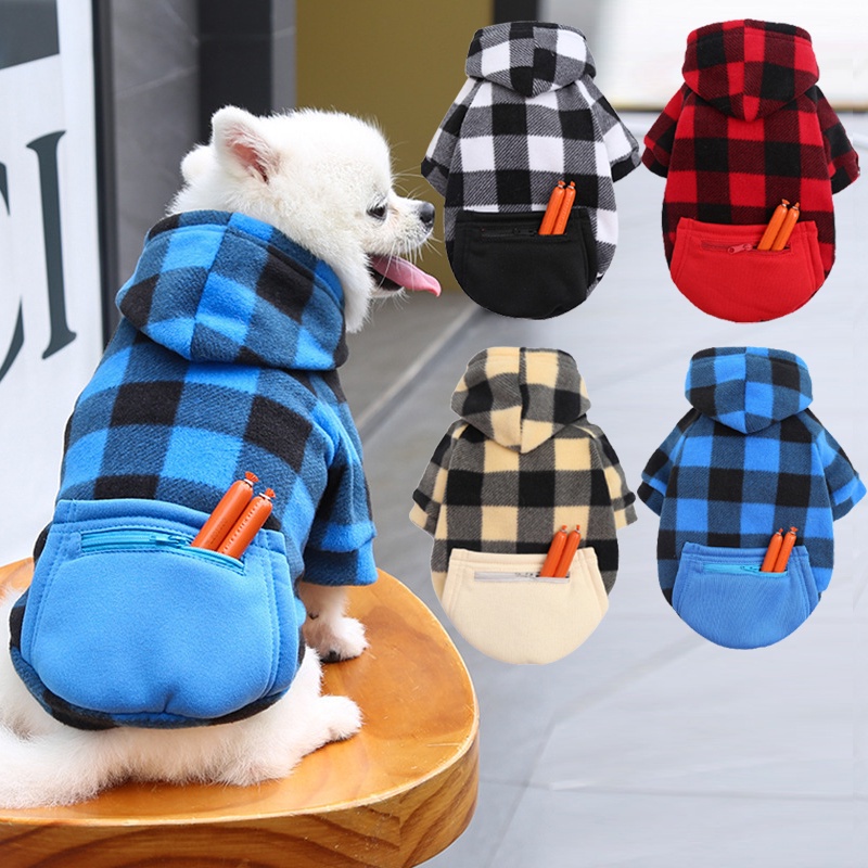Áo khoác hoodie họa tiết kẻ sọc giữ ấm vào mùa đông đáng yêu cho thú cưng cỡ nhỏ và lớn