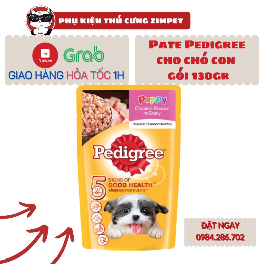 Pate Pedigree cho chó con vị gà nấu sốt gói 130gr - Thức ăn hỗn hợp Sốt cho chó con vị Gà nấu sốt