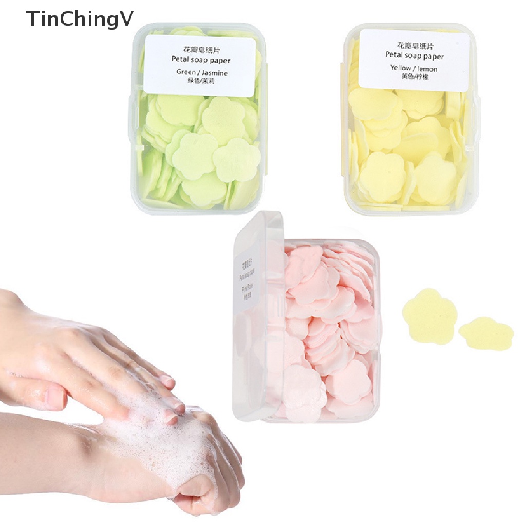Hộp 100 Xà Phòng Giấy Hình Bông Hoa Mini Dễ Thương Dùng Một Lần Kèm Hộp Đựng