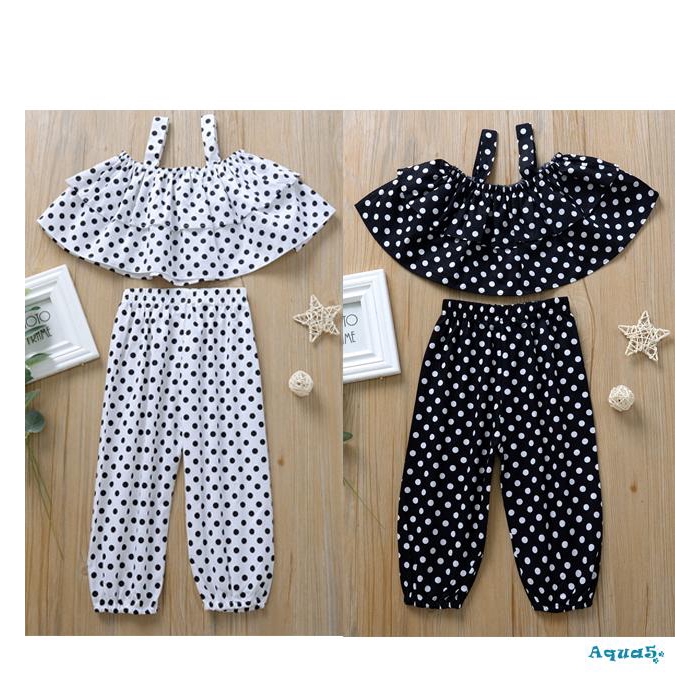 Set Áo Croptop Chấm Bi+Quần Dài Cho Bé Gái