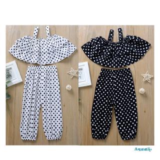 Set Áo Croptop Chấm Bi+Quần Dài Cho Bé Gái