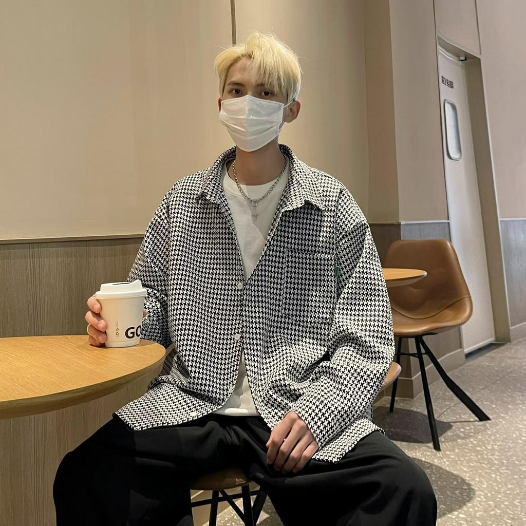 Áo Sơ Mi Nam Ca Rô Dài Tay Cổ Bẻ Thời Trang Hàn