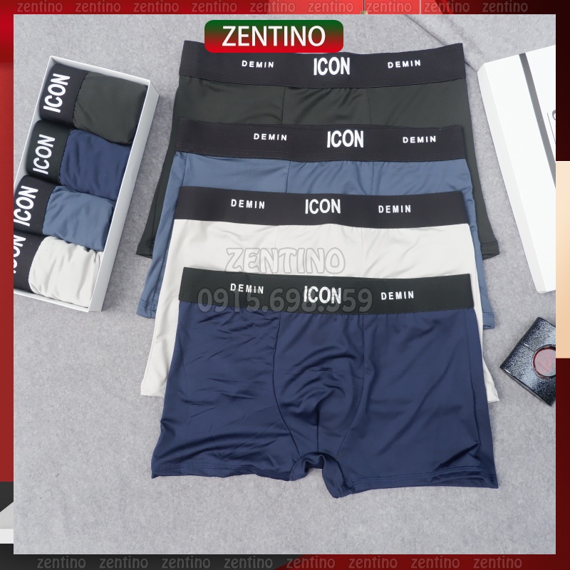 Quần lót nam Boxer ICON chất Cotton, Quần sịp đùi nam cotton ICON co dãn cực tốt (che tên) - Zentino