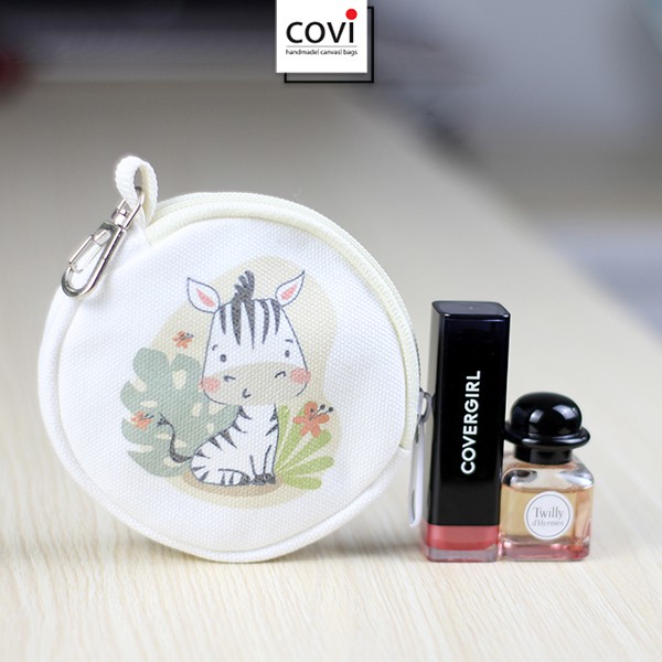 Ví Vải Canvas Mini Hình Tròn Ngộ Nghĩnh Thời Trang Covi Màu Xanh Hồng Vàng Trắng V3