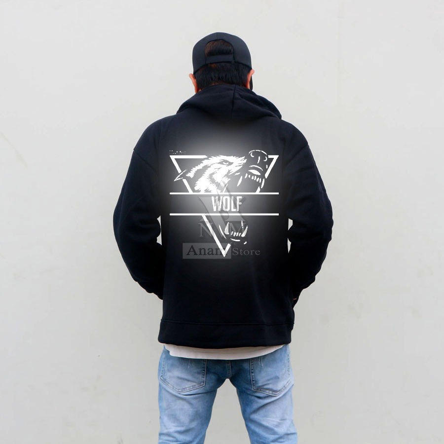 Áo hoodie dây kéo nam nữ, Phản Quang Sói Pro, 2 Màu trắng đen, Vải Nỉ Ngoại, Anam Store