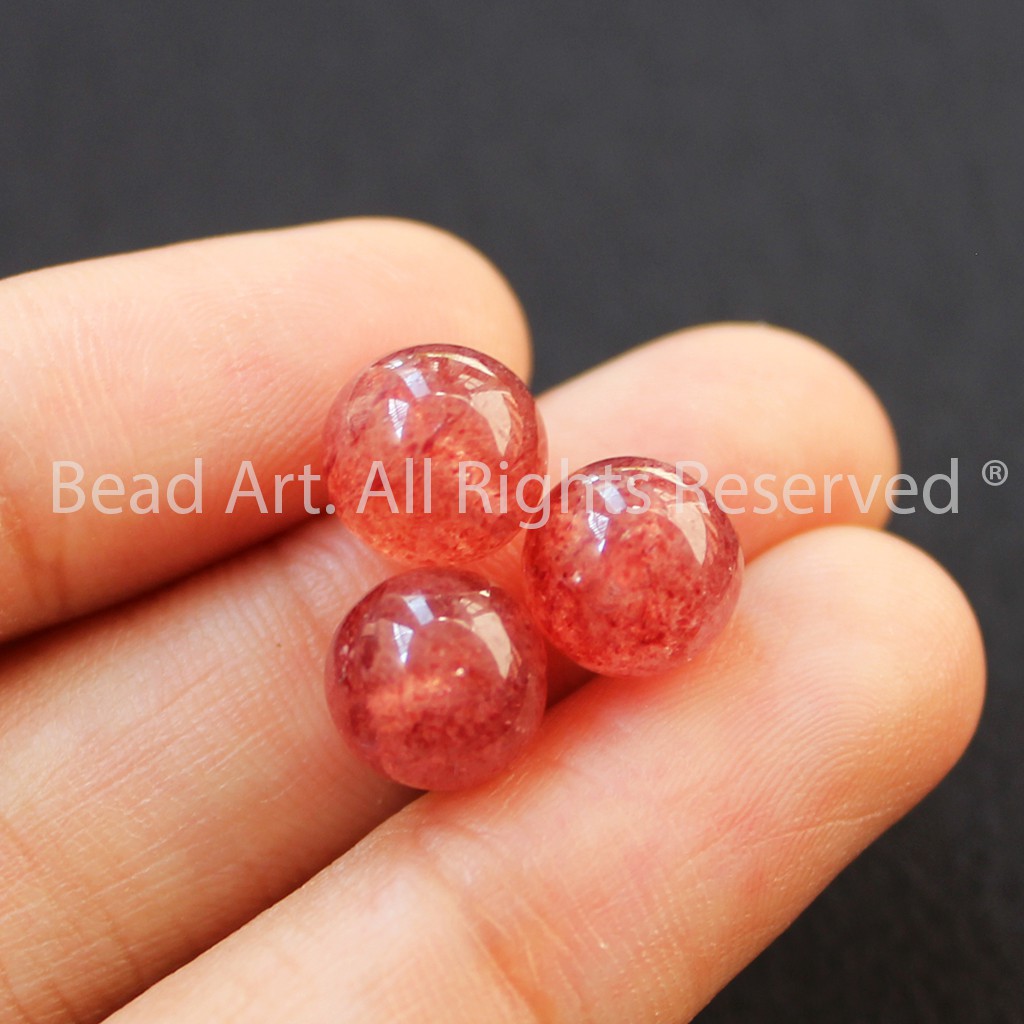 [1 Hạt] Đá T.A Dâu Tây Hồng (Strawberry Pink Quartz) 8MM,Trang Sức Phong Thuỷ, Chuỗi Hạt