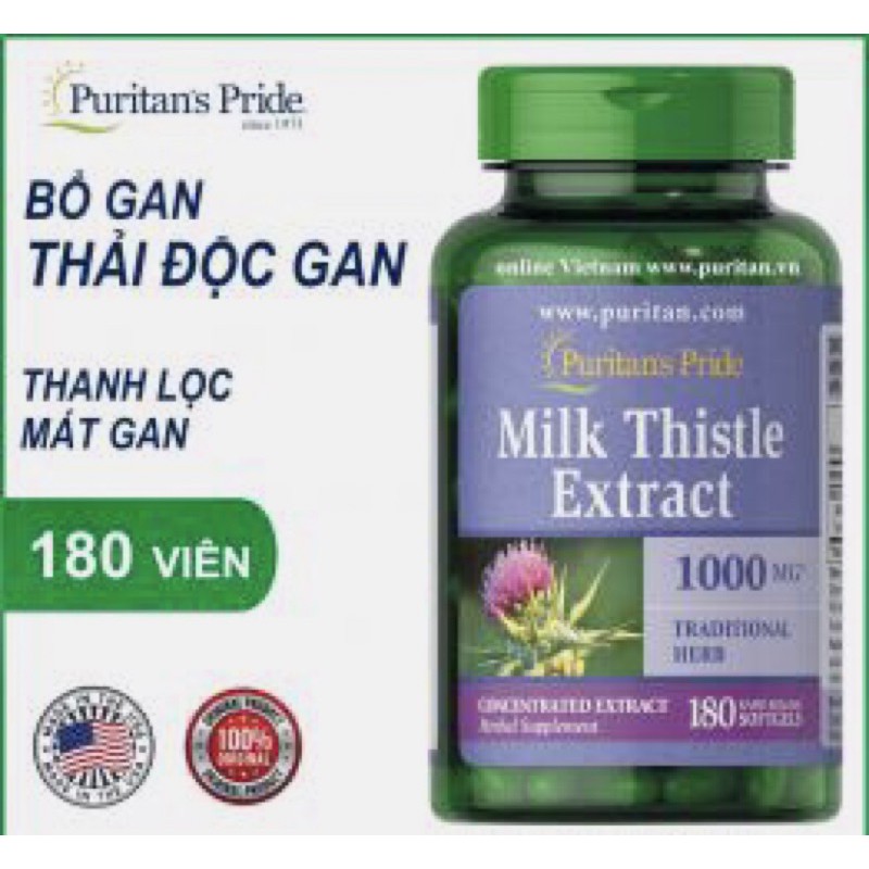 💜[HSD 07/2023] Viên uống bổ gan PURITANS PRIDE Milk Thistle Extract 1000mg của Mỹ 180 viên💜