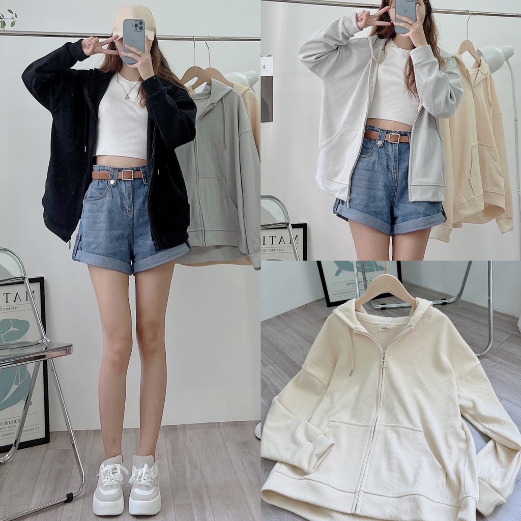 [Ảnh thật/Video]Áo khoác nỉ gân tăm loại 1 thiết kế hai lớp dày dặn Áo hoodie mũ to form rộng hàng Quảng châu