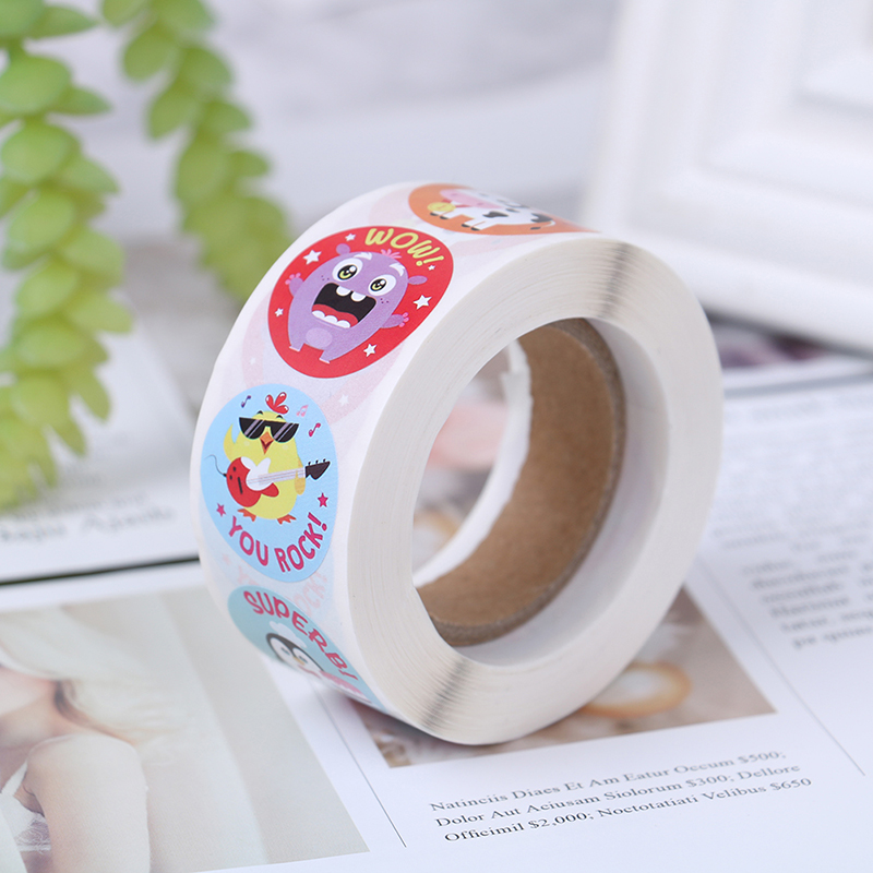 Cuộn 500 nhãn dán phần thưởng họa tiết đáng yêu để trang trí