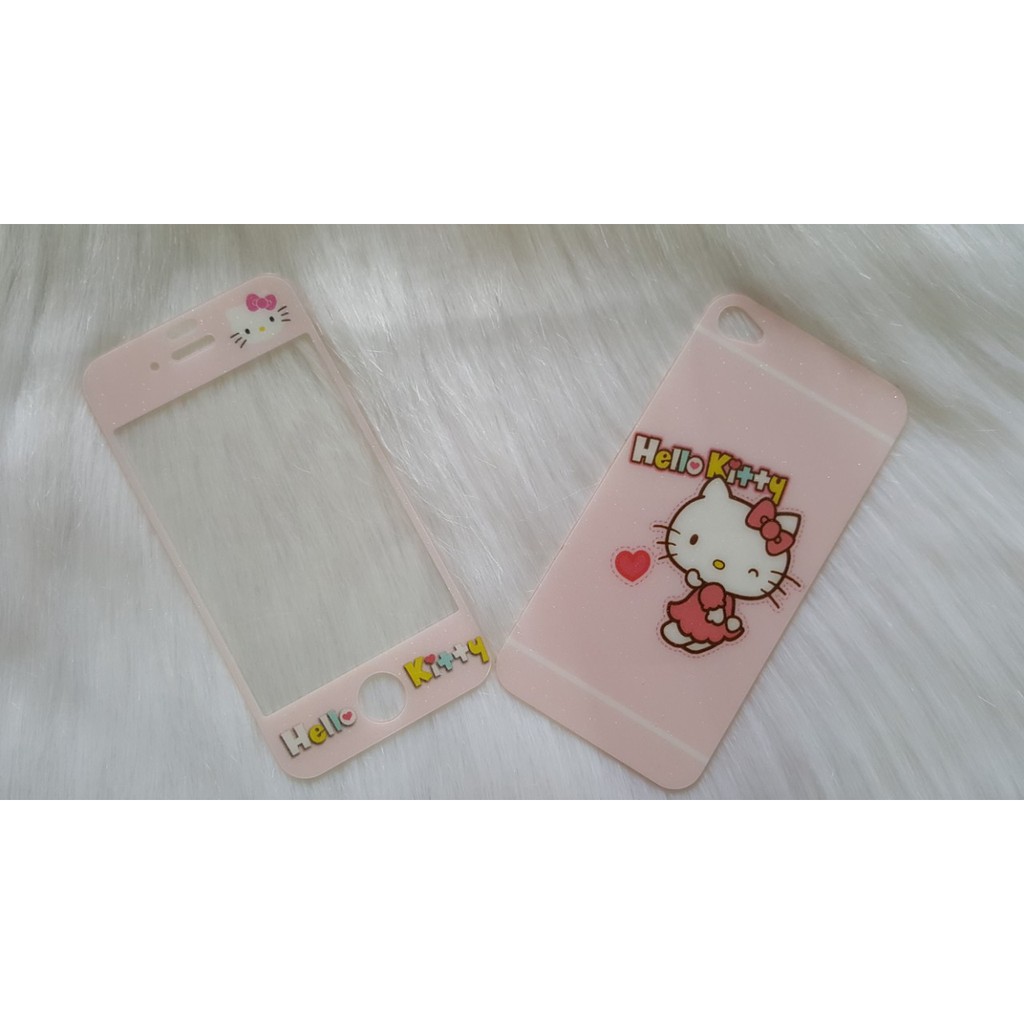 combo miếng dán cường lực mặt trước và sau hình Hello Kitty Iphone 4/4S