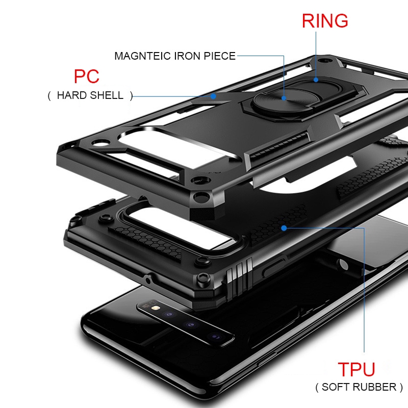 Ốp lưng Silicone từ tính kiểu giáp có nhẫn đỡ sang trọng cho Samsung Galaxy Note 10 Plus 9 S8 S9 S10