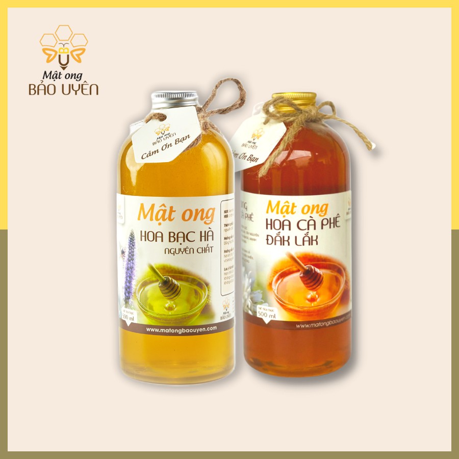 COMBO 1 Lít Mật Ong Nguyên Chất 100% Tự Nhiên Bảo Uyên Gồm 2 Loại Mật Ong Hoa Cà Phê Và Mật Ong Hoa Bạc Hà