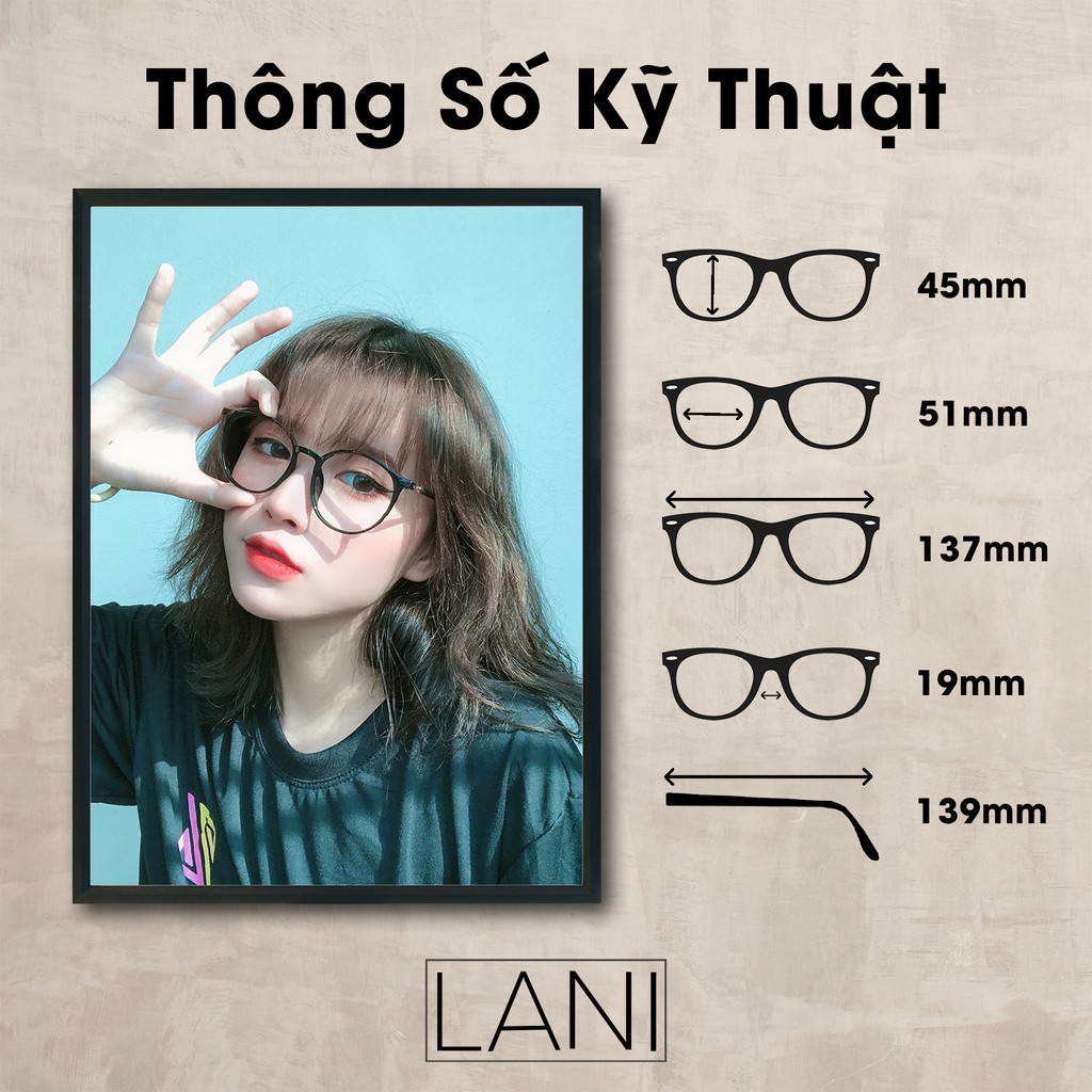 Gọng kính mắt tròn nam nữ LANI chất liệu nhựa dẻo thanh mảnh nhẹ nhàng 513 - Mắt kính có độ theo yêu cầu