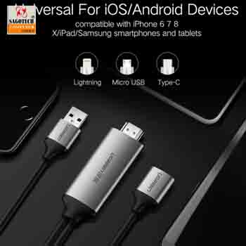 Cáp Chuyển Đa Năng USB to HDMI - Kết Nối Điện Thoại Ra Màn Hình, Tivi, Máy Chiếu Hỗ trợ Full HD 1080p  Ugreen 50291