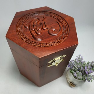 Hộp đựng trà gỗ hương lục giác trạm khắc cao cấp tinh xảo