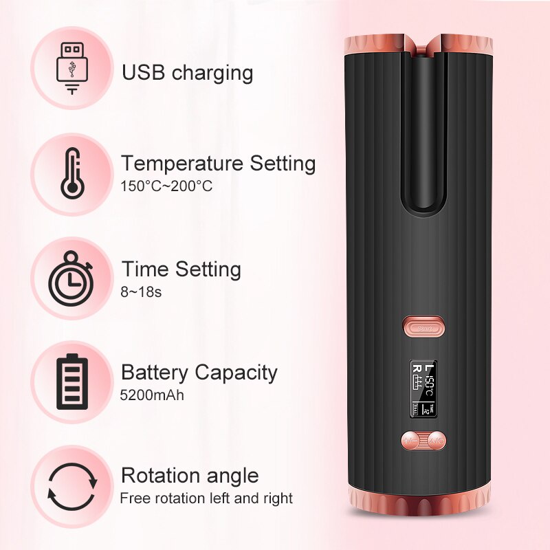 Ubeator Máy Uốn Tóc Tự Động Có Màn Hình LED Hiển Thị Nhiệt Độ Tiện Dụng