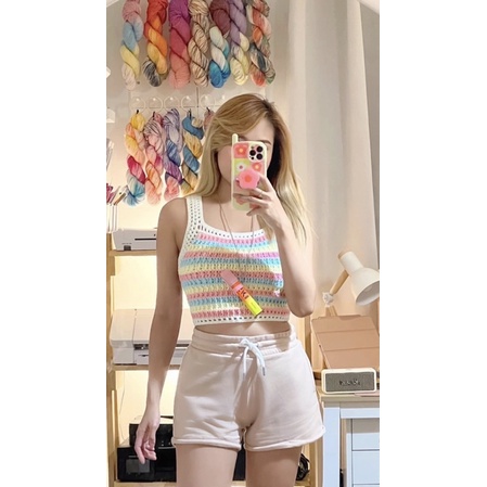 Áo croptop len đan lưng Stripes Top by 3bee.crochet