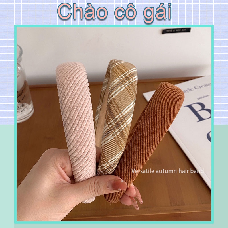 Băng đô cài tóc bản rộng kẻ sọc caro phong cách retro cho nữ