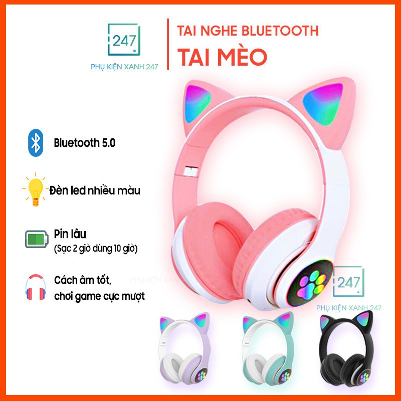 Tai nghe mèo bluetooth không dây đèn led, headphone chụp tai gấp gọn, âm bass mạnh mẽ, thời lượng PIN KHỦNG - BH 6 tháng | BigBuy360 - bigbuy360.vn