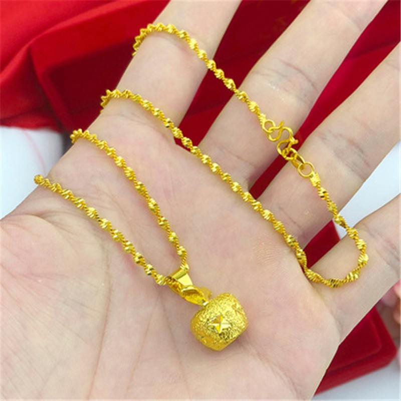 Dây Chuyền Xi Mạ Vàng 375%Phong Cách Hàn Quốc Solid Frosted Gold Apple Pendan