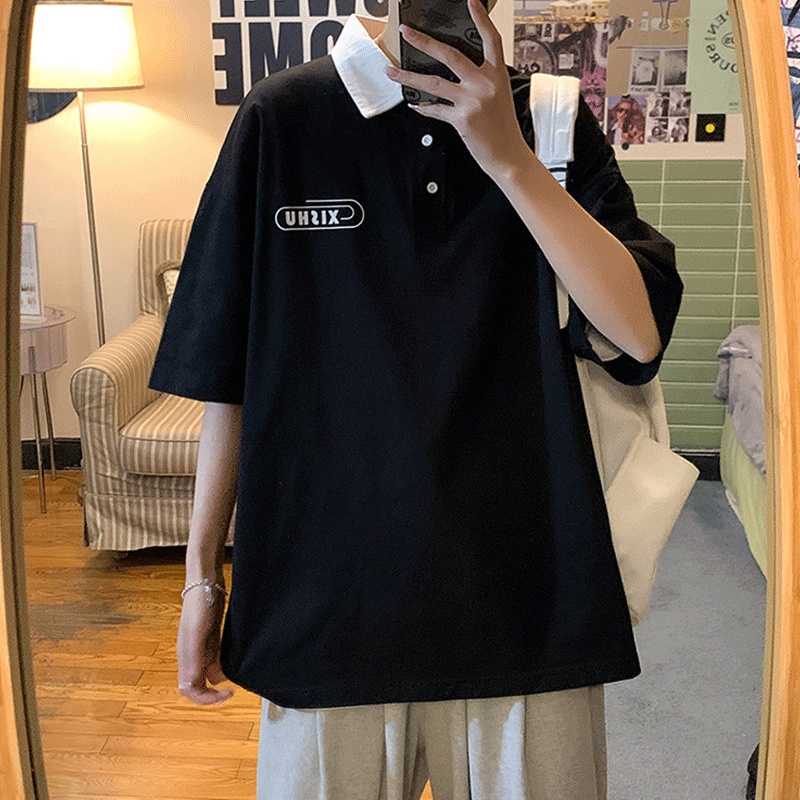 Áo Thun polo Có Cổ Thêu Chữ size M-3XL Phong Cách Hip Hop Cho Nam