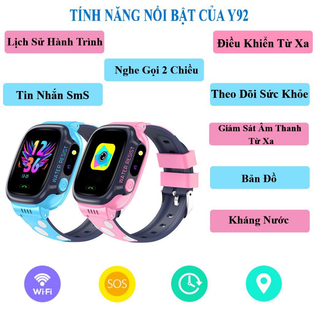 Đồng Hồ Thông Minh Trẻ Em Y92 Bản Cao Cấp Chống Nước Có Tiếng Việt - Wifi - LẮP SIM - ĐỊNH VỊ