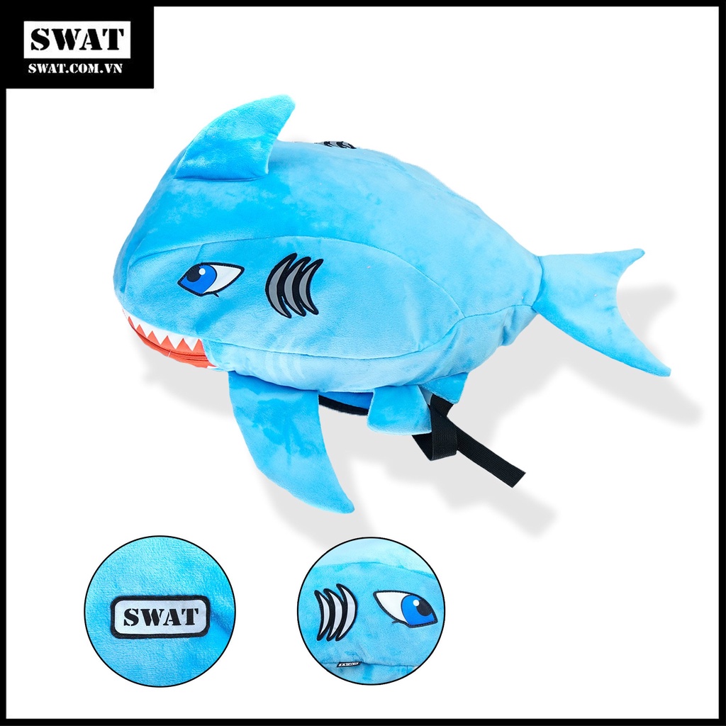 Balo cá mập Baby Shark nhung màu xanh dương