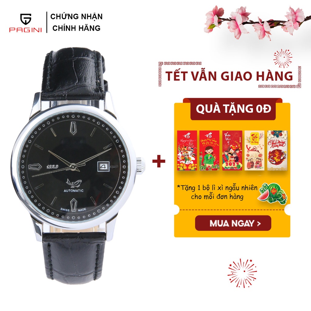 Đồng hồ nam Pagini OG1929 dây da đen cao cấp mặt kính chống xước, chống nước sang trọng - Bảo hành 1 đổi 1 | BigBuy360 - bigbuy360.vn