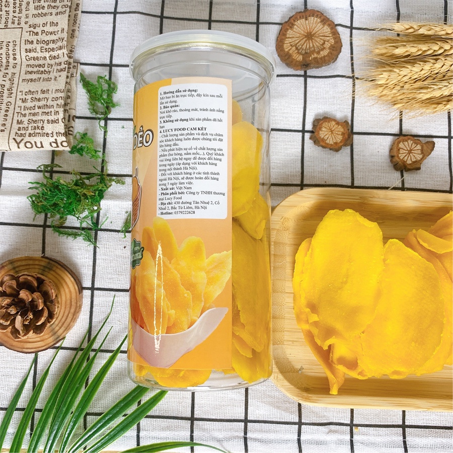 Xoài sấy dẻo hộp 500g nguyên miếng ngọt thanh tự nhiên không đường của nhà Lucy Food
