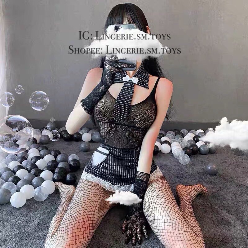 FM7485 Full Phụ Kiện | Cosplay Thư Kí | Set Hầu Gái Ren Hoa Kẻ Sọc Sexy | BigBuy360 - bigbuy360.vn