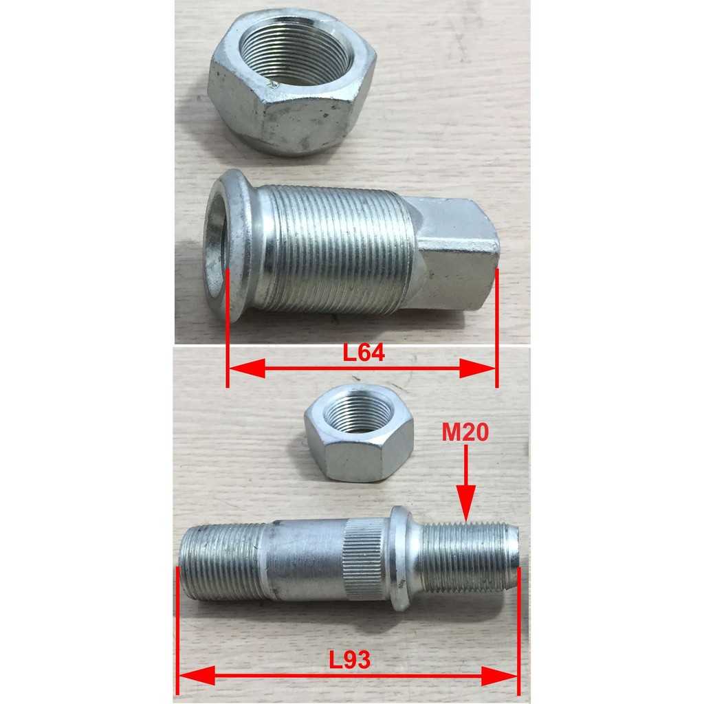Bu lông tắc kê sau xe ISUZU, loại 2 tầng Đoạn 1: M30*L64, Đoạn 2: M22*d23*L93, Ê cu G41*d46/G32*d36. Trái phải khác nhau