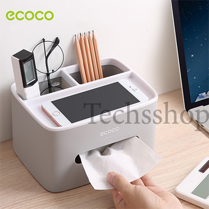 Hộp đựng giấy ăn để bàn ecoco e1602 có chia ngăn và khe để điện thoại tiện nghi