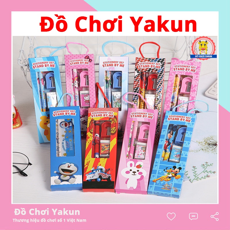 Đồ dùng học tập dễ thương cute dụng cụ học cho bé 5 món gồm ( 2 bút chì, tẩy, gọt , thước kẻ)