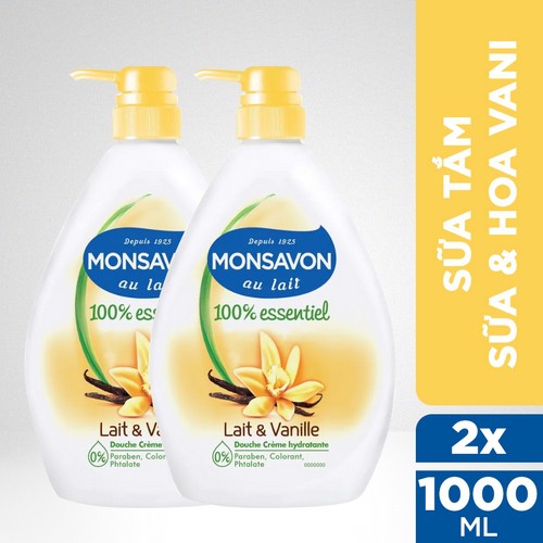 [Mã COSUI5 giảm 8% đơn 150K] Combo 2 Sữa tắm chiết xuất sữa và hoa vani Monsavon (1000ml x2)