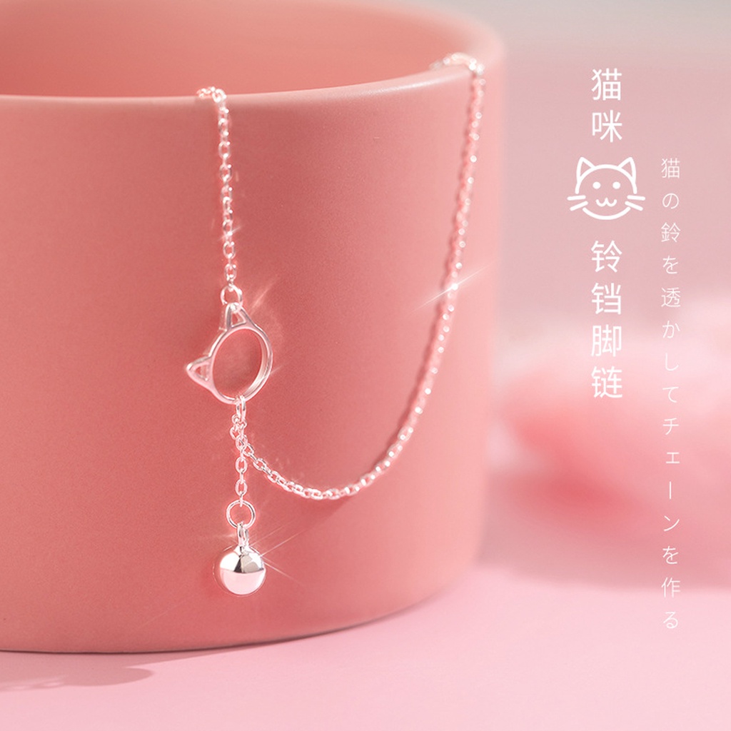 Lắc tay nữ bạc PANSY thiết kế mèo và chuông dễ thương, lắc bạc đeo tay cho nữ bằng bạc ta 925 thật giá rẻ