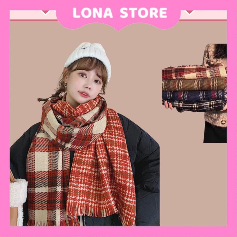Khăn quàng cổ nữ chất liệu len dạ kẻ caro, kẻ 2 mặt, khăn choàng cổ phong cách vintage Tom House