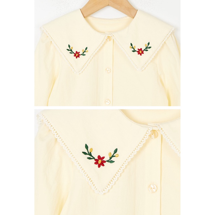 Áo sơ mi Bebezoo thêu hoa màu kem cho bé BEB3BL104