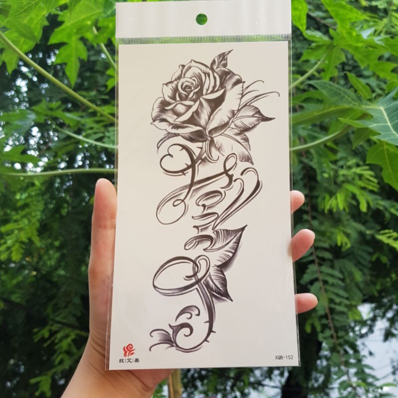Hình xăm hoa hồng LOVE size vừa Xqb152. Boss tatoo - xăm dán tạm thời