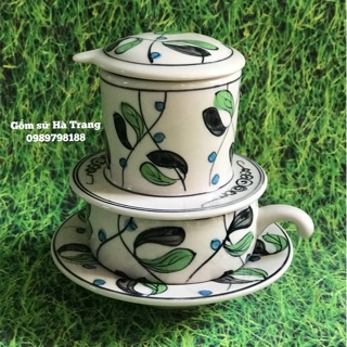 Phin pha cafe gốm sứ Bát Tràng vẽ hoa olive