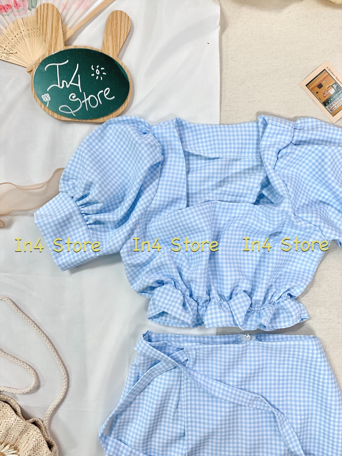 [Ảnh thật] [Có sẵn] Set áo crop top + chân váy xanh nhẹ nhàng. thanh lịch ẢNH THẬT 100% - Freesize