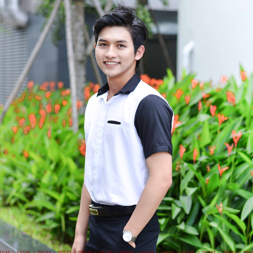 Sơ Mi Black Short Sleeve White Shirt with Hidden Pocket HAVIAS