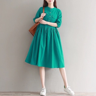 Đầm xanh lá tay nơ