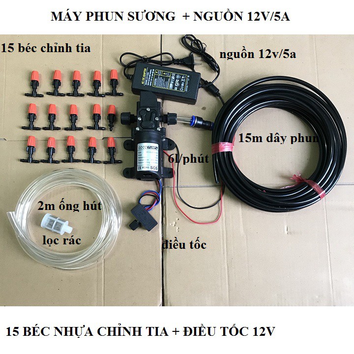 bộ máy bơm phun sương tưới cây 15 béc