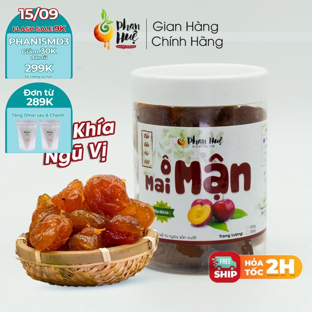 Ô mai xí muội mận khía ngũ vị Phan Huệ 100g 300g 500g vị dẻo chua cay mặn ngọt đặc sản Hà Nội