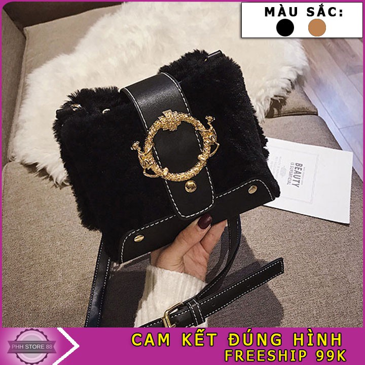 Túi đeo chéo nữ thời trang cao cấp hàn quốc , kết hợp đeo vai cá tính chất liệu da phủ lông,phù hợp với công sở.