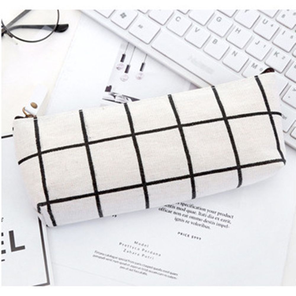 Túi đựng bút bằng vải canvas họa tiết caro đơn giản thời trang