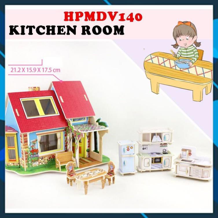 Mô hình nhà búp bê gỗ DIY Nhà búp bê -Villa series- Kitchen House -HPMDV140 Toy World