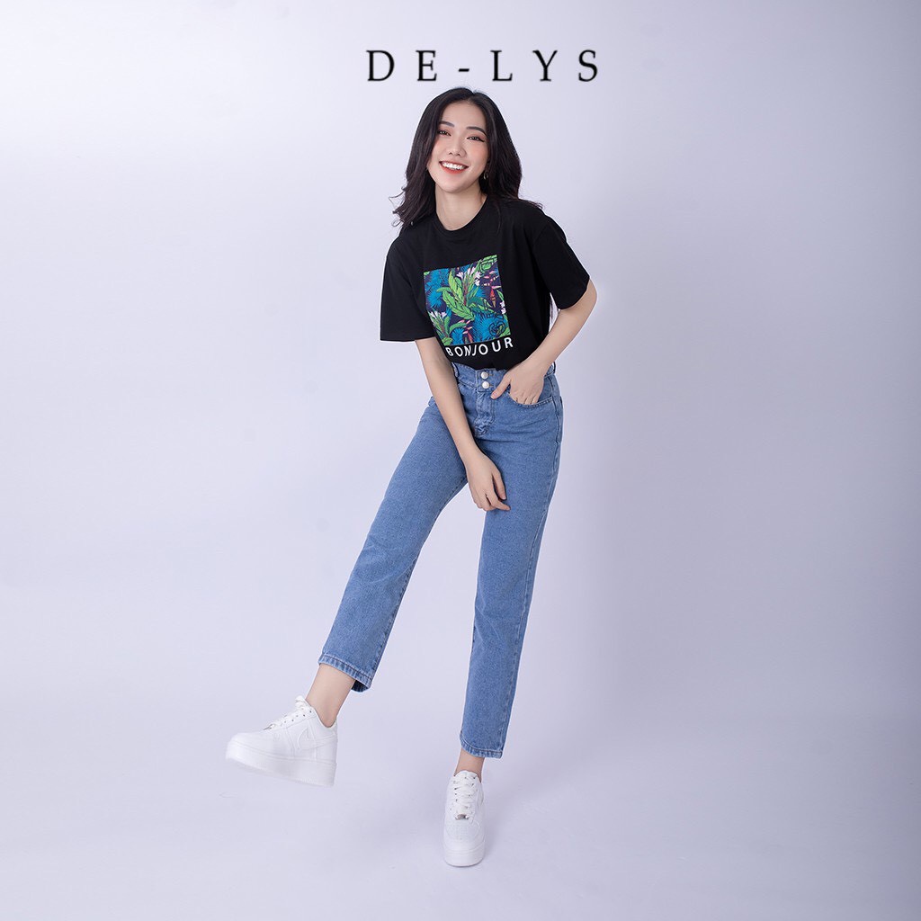Quần jean nữ lưng cao Delys quần jean cạp cao phối cúc dọc và cạp sườn