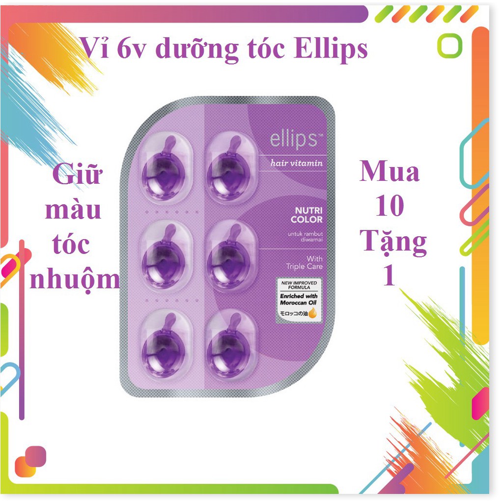 (chính hãng- cam kết hiệu quả) Viên dưỡng tóc Ellips dầu cá ellips phục hồi dành cho tóc nhuộm 1ml  6 viên