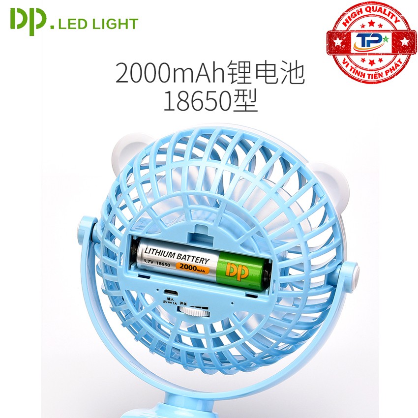 [Mã ELFLASH5 giảm 20K đơn 50K] Quạt sạc tích điện DP DP-7608 / DP-1426 đế kẹp hoặc để bàn (Xanh Nhạt)